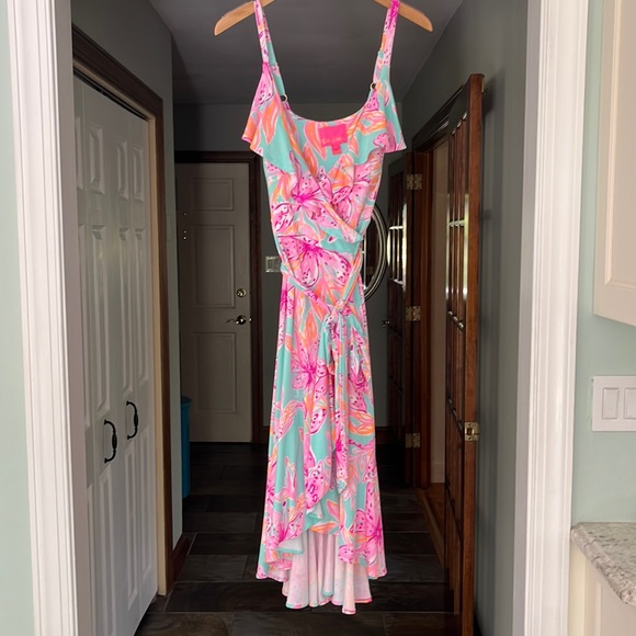 Lilly Pulitzer Dresses & Skirts - Lilly Pulitzer High Low Midi Fontaine Wrap Dress Size M Rayon Tiger Lillies